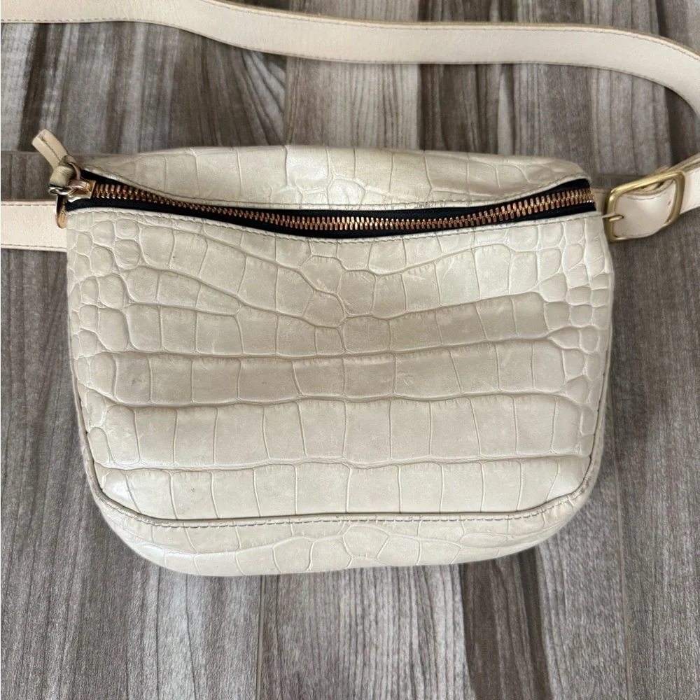 Clare V Cream Crocodile-Embossed Crossbody Bag - Picture 3 of 11